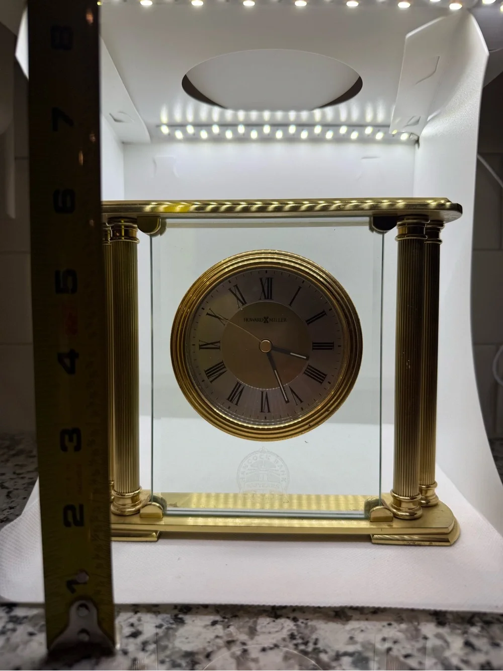 Howard Miller Gold Glass Mantel Clock - Classic Roman Dial